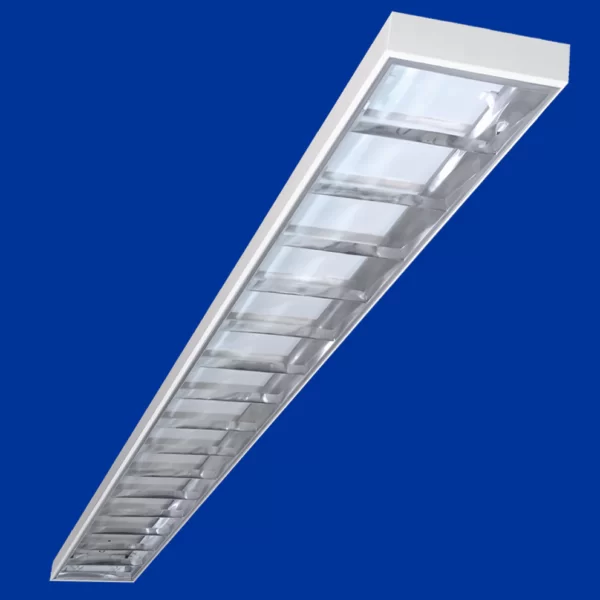 SOLD2554P - Luminária Sobrepor C/ Refletor e Aletas Alumínio Alto Brilho para Tuboled T8/T5 600 e 1200mm - S/ "V" Central