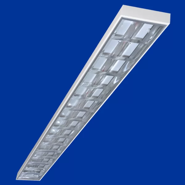 SOLD2558P - Luminária Sobrepor C/ Refletor e Aletas Alumínio Alto Brilho para Tuboled T8/T5 600 e 1200mm - C/ "V" Central Rebaixado