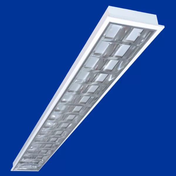 EBLD2558P - Luminária Embutir C/ Refletor e Aletas Alumínio Alto Brilho para Tuboled T8/T5 600 e 1200mm - C/ "V" Central Rebaixado