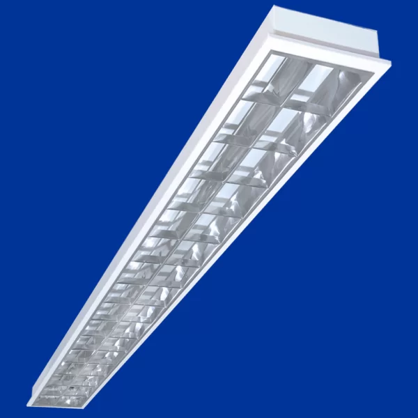 EBLD2564P - Luminária Embutir C/ Refletor e Aletas Alumínio Alto Brilho para Tuboled T8/T5 600 e 1200mm - C/ "V" Central Duplo Parabólico