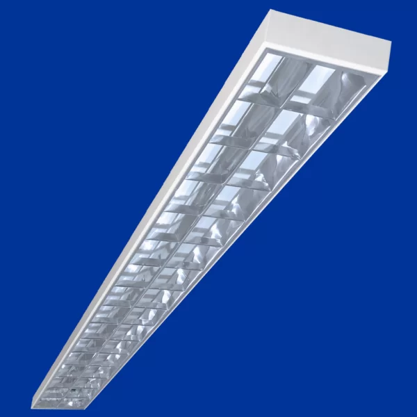 SOLD2564P - Luminária Sobrepor C/ Refletor e Aletas Alumínio Alto Brilho para Tuboled T8/T5 600 e 1200mm - C/ "V" Central Duplo Parabólico